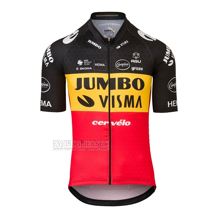 2022 Cycling Jersey Jumbo Visma Black Yellow Red Short Sleeve and Bib Short